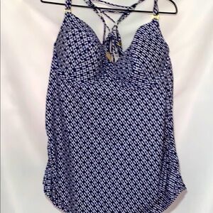 SWIM BY CACIQUE Women's Blue Geo Patterned Swim Top.TRUE BUILT IN BRA SIZE 44DD‎